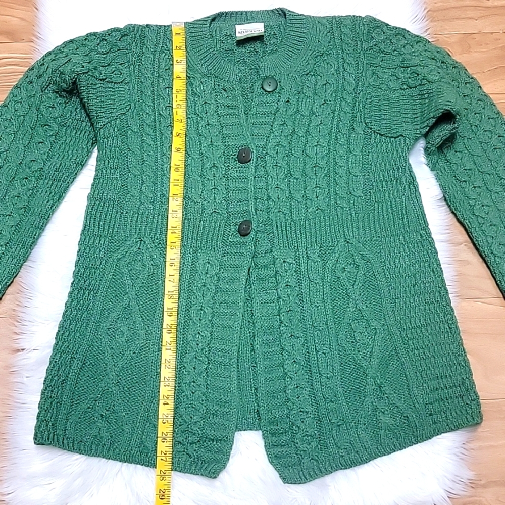 Shannon Woolen Mills | Cable Knit Fisherman 100% Merino Wool Sweater Cardigan - Picture 12 of 13